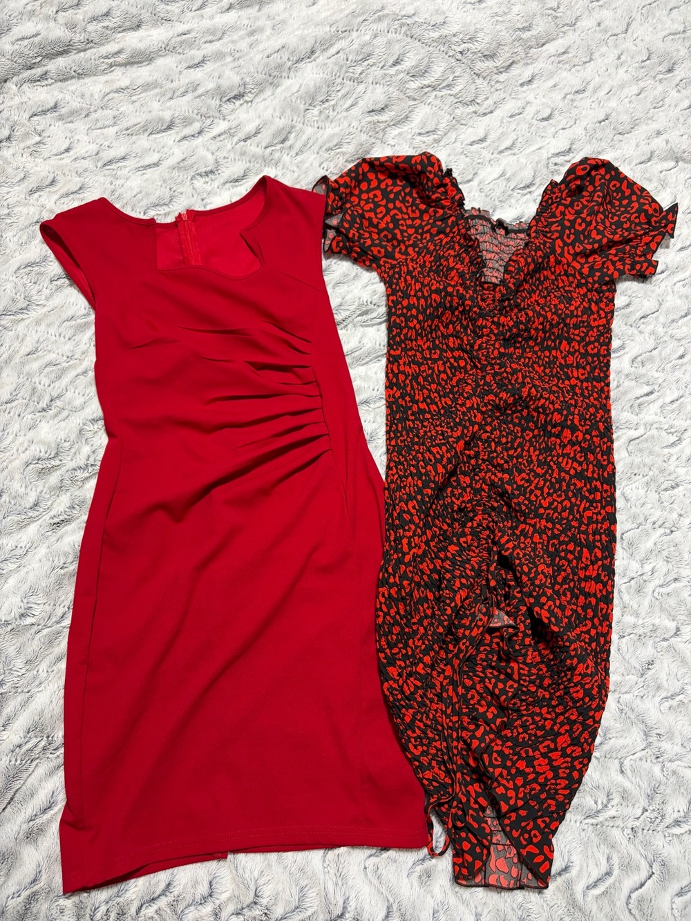 Red Sheath Dress & Black-Red Printed Wrap Dress Bundle